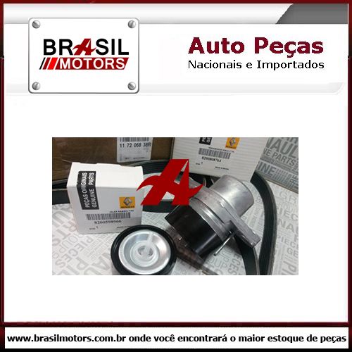 KIT CORREIA + TENSOR ALTERNADOR RENAULT DUSTER /LOGAN /SANDERO 1.6 8V - 1.6 16V Cod. BRA-RN117206838